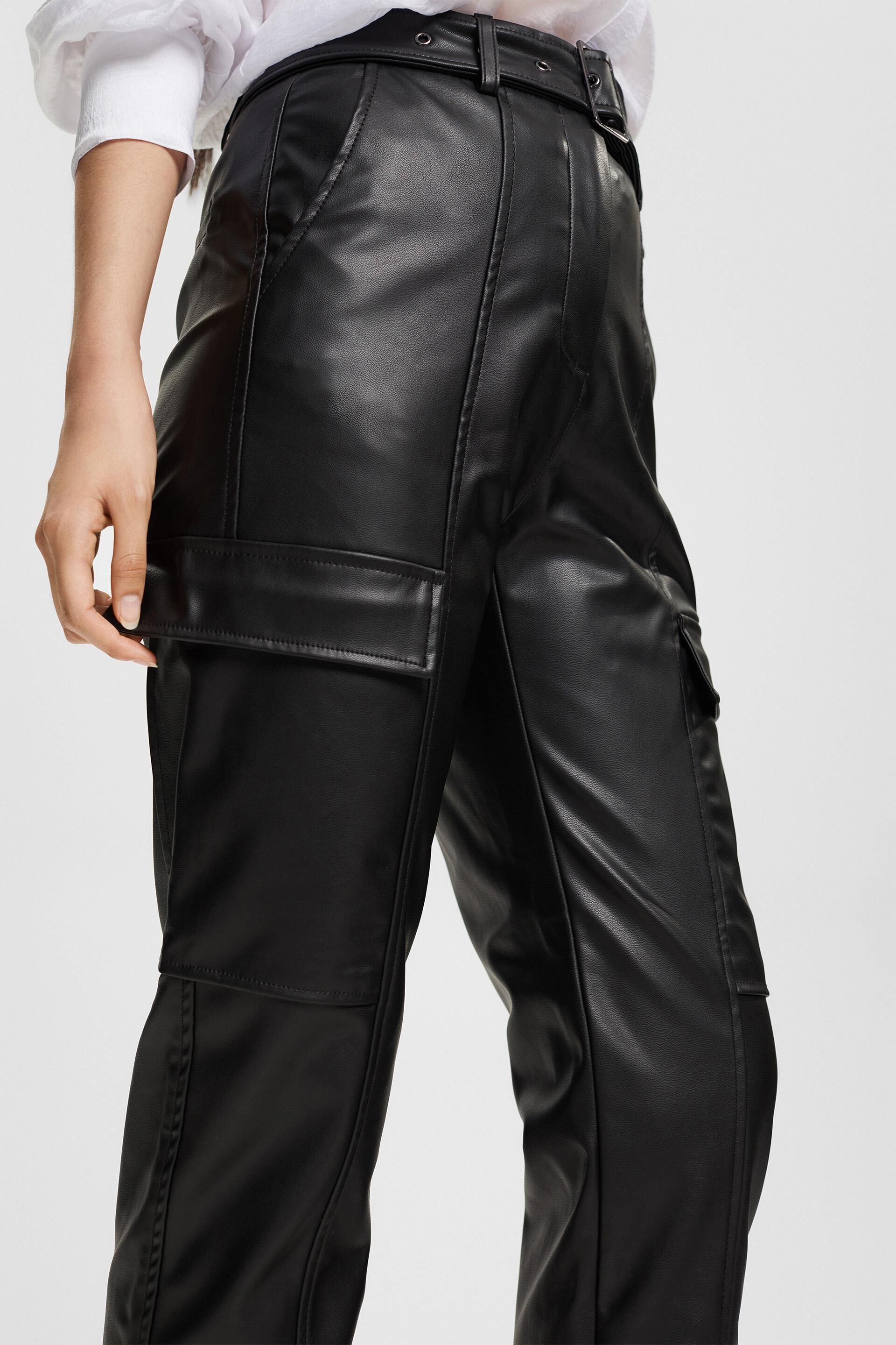 Buy Women's Partywear High Waisted Leather Regular Trousers Online | Next UK