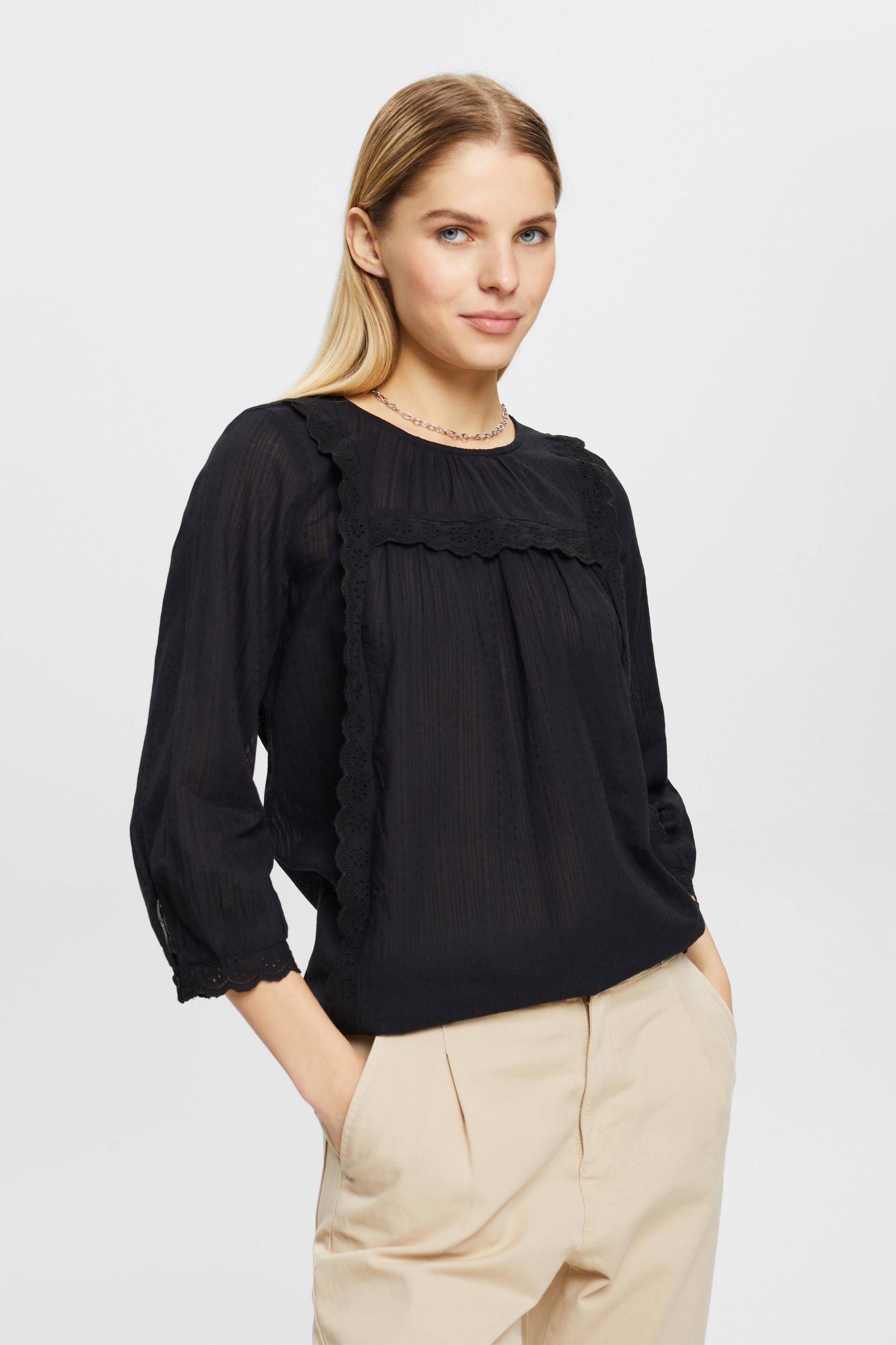 ESPRIT - Scallop-edge lace blouse at our Online Shop
