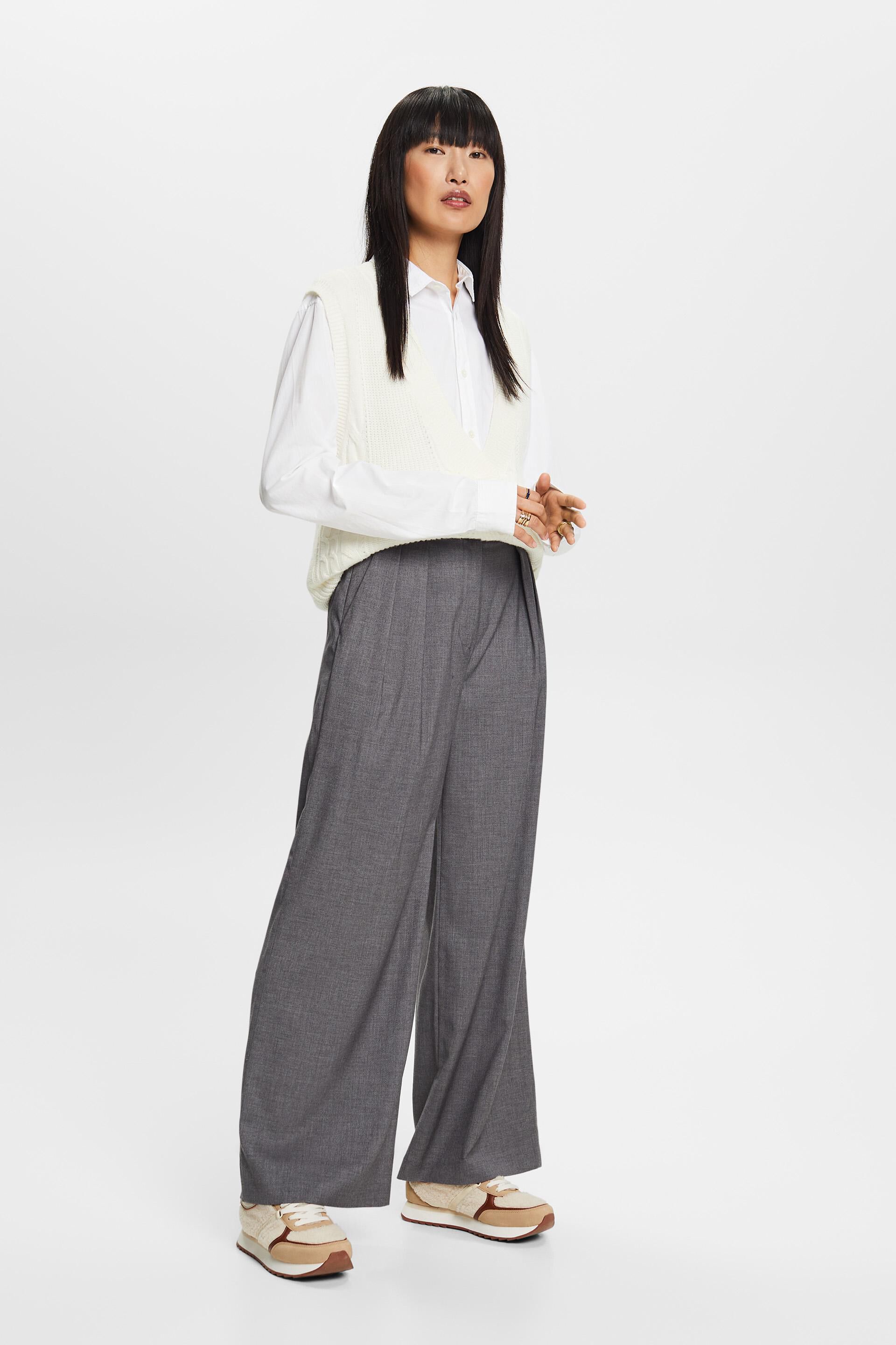 ESPRIT - High-Rise Wide Leg Pleated Trousers at our Online Shop