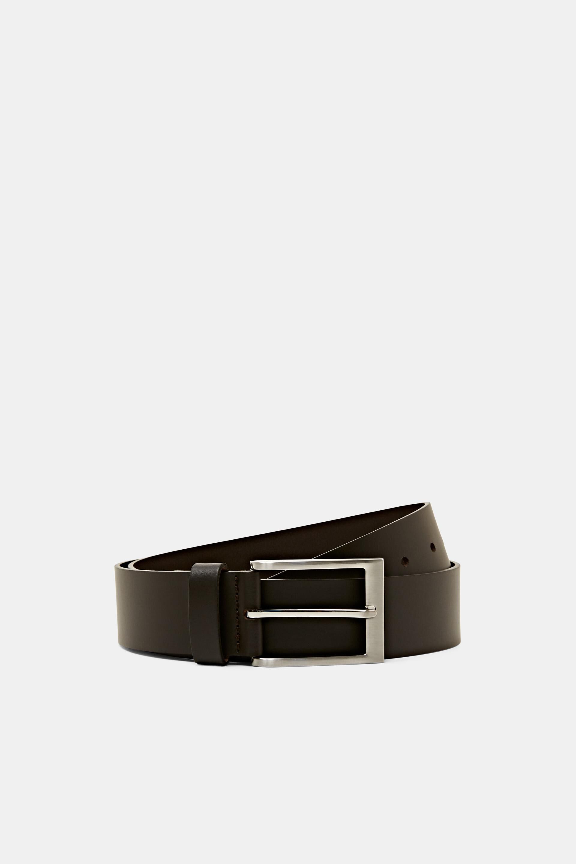 Silver square solid brass buckle (short) - black leather belt - 4cm width