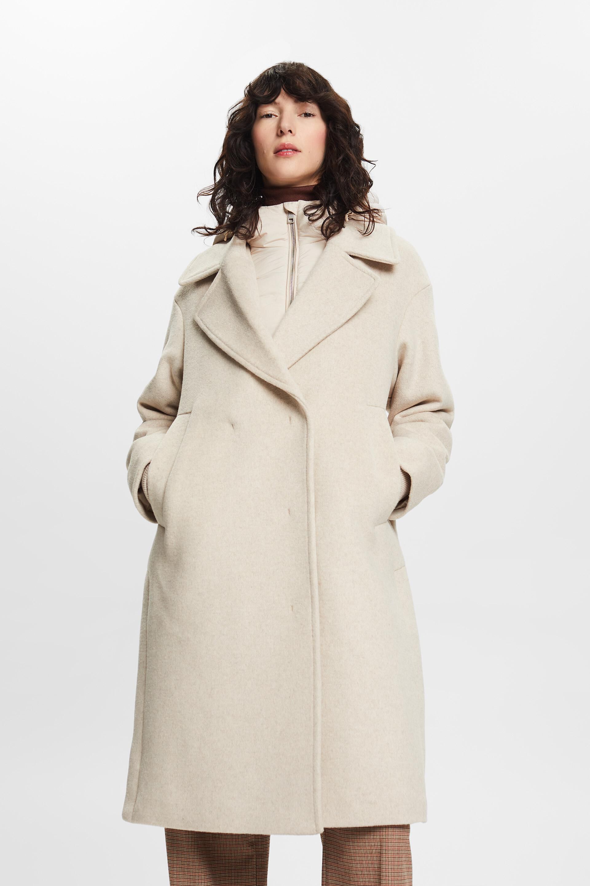 ESPRIT - Padded Wool-Blend Coat With Detachable Hood at our Online 