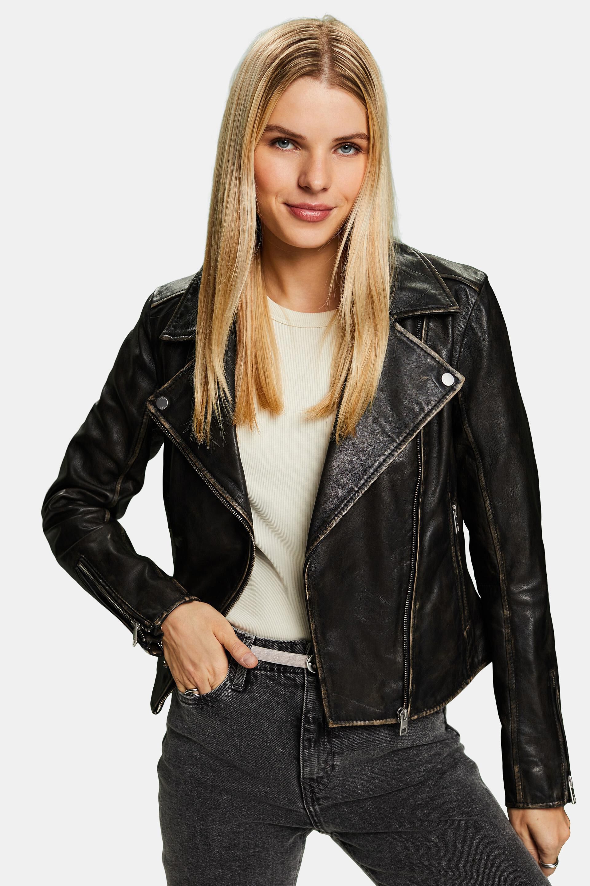 ESPRIT - Leather Biker Jacket at our Online Shop